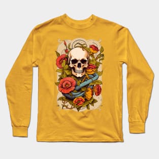 Blossom Bones - Trendsetting Floral Skull Tee Long Sleeve T-Shirt